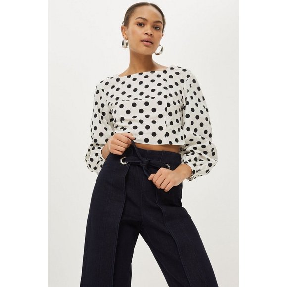 🆕TOPSHOP High Waist Tie Wide Leg Crop Jeans Dark Blue Size 28 - Picture 3 of 7